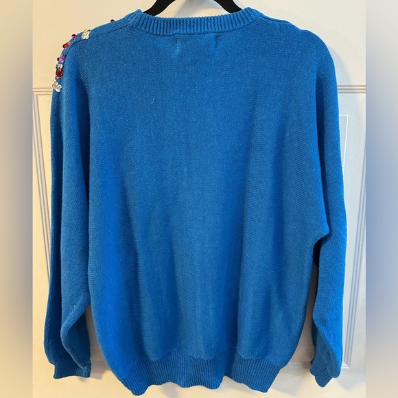 Vintage 90’s Sequin Embellished Blue Knit Grannycore Ramie Cotton Sweater Med - Picture 14 of 15